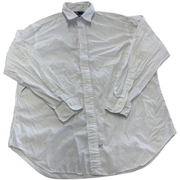 Polo Ralph Lauren Shirt Mens Large 16.5 33 White Striped Button Down Cotton - Picture 1 of 6